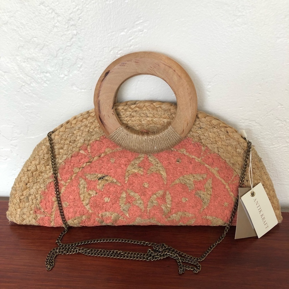 𝅺antik Kraft Jute Clutch in Peach - Picture 3 of 3